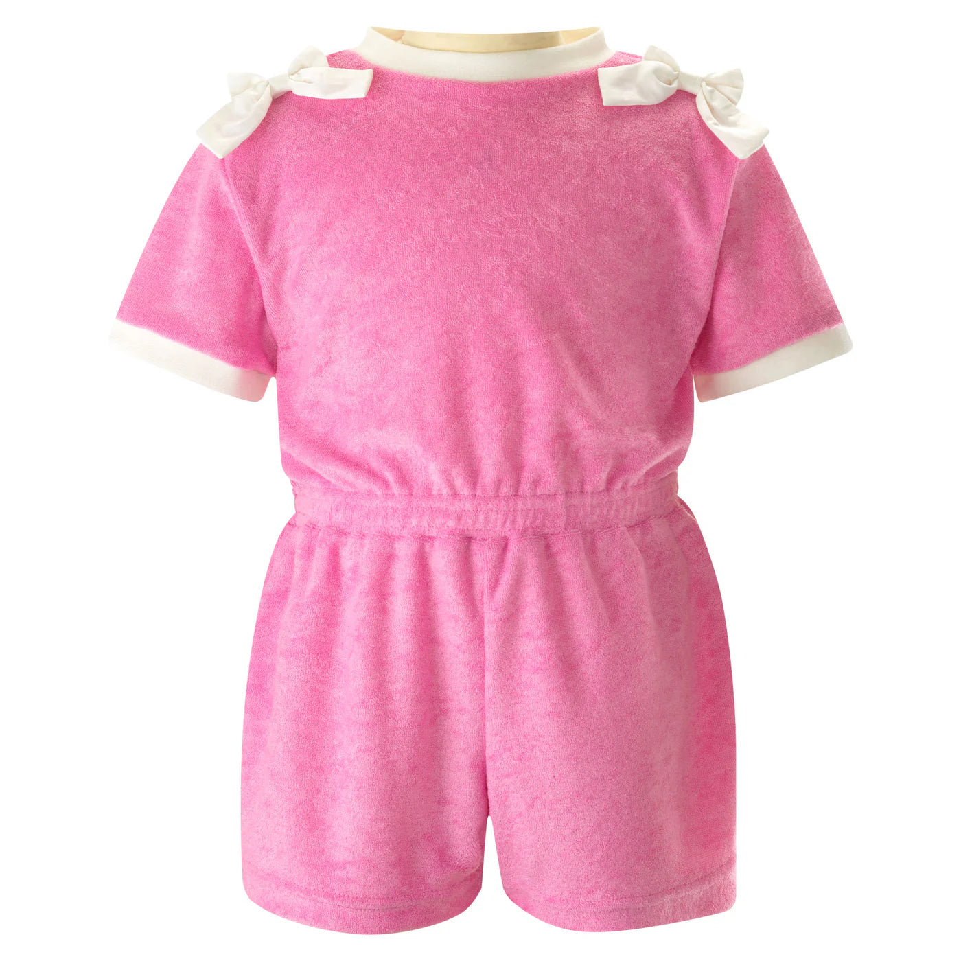 Rachel Riley Pink Bow Towelling Playsuit