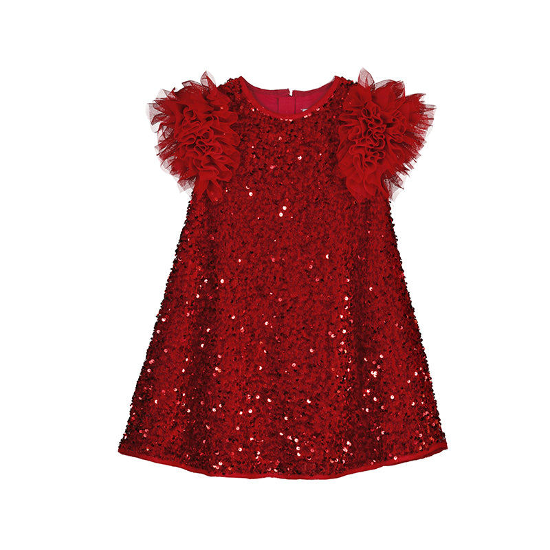 Sequin Velvet Dress - Red