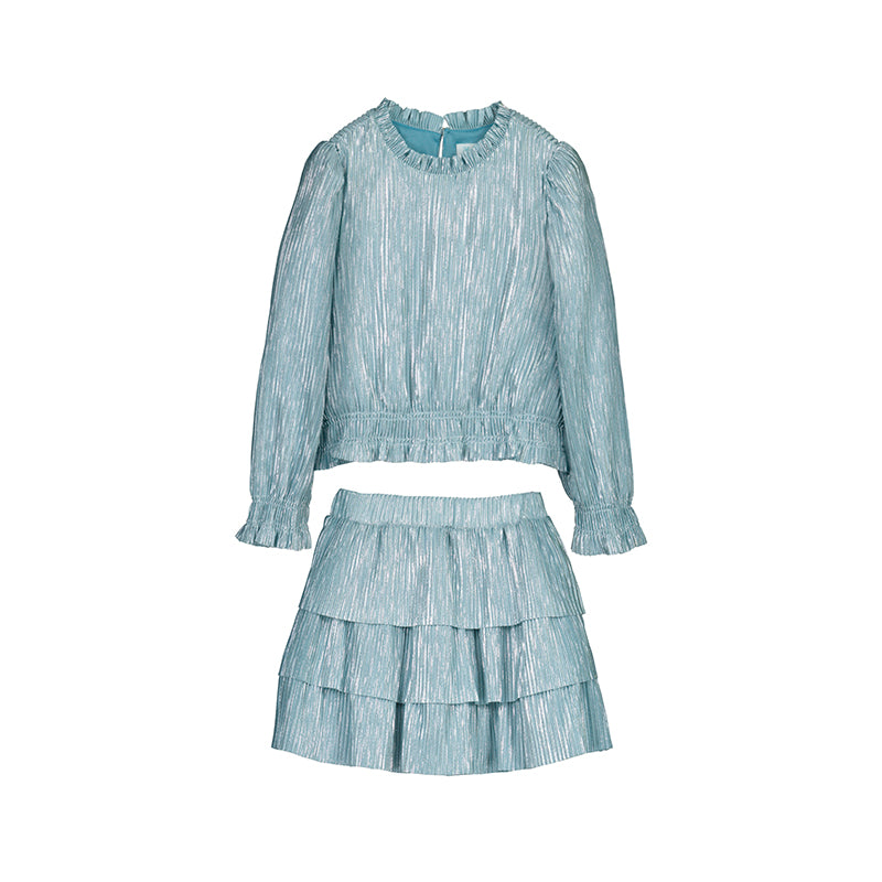 Pleated Knit Skirt Set - Aqua