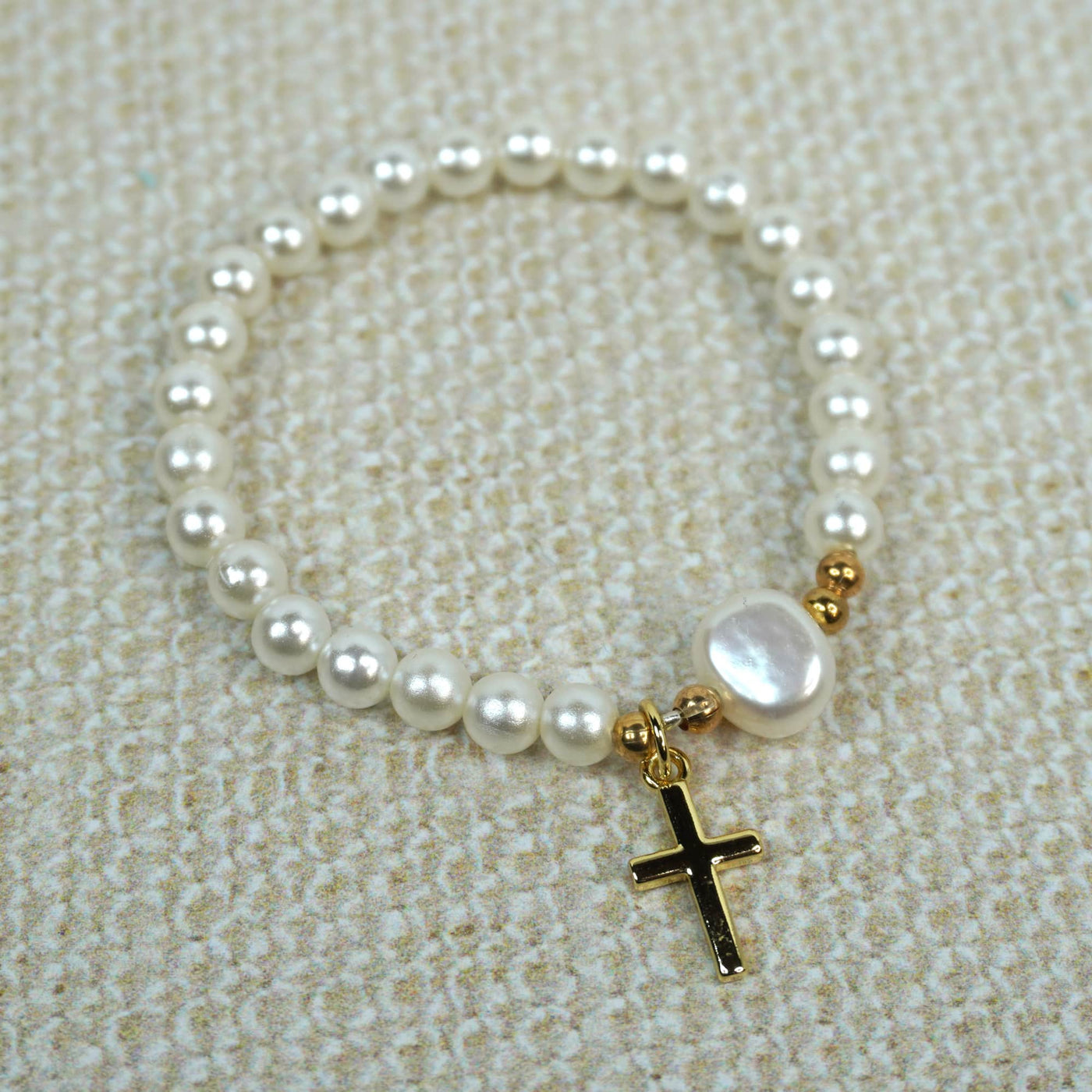 Gold Cross Pearl Bracelet