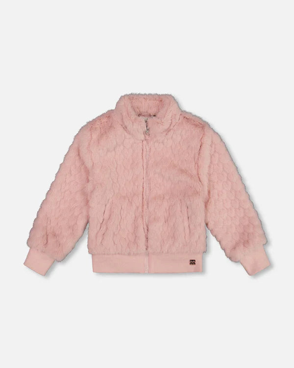Faux Fur Jacquard Jacket - Rose Tan