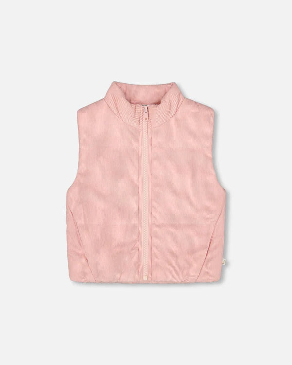 Corduroy Puffy Vest - Silver Pink