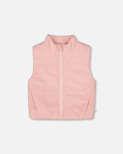 Corduroy Puffy Vest - Silver Pink