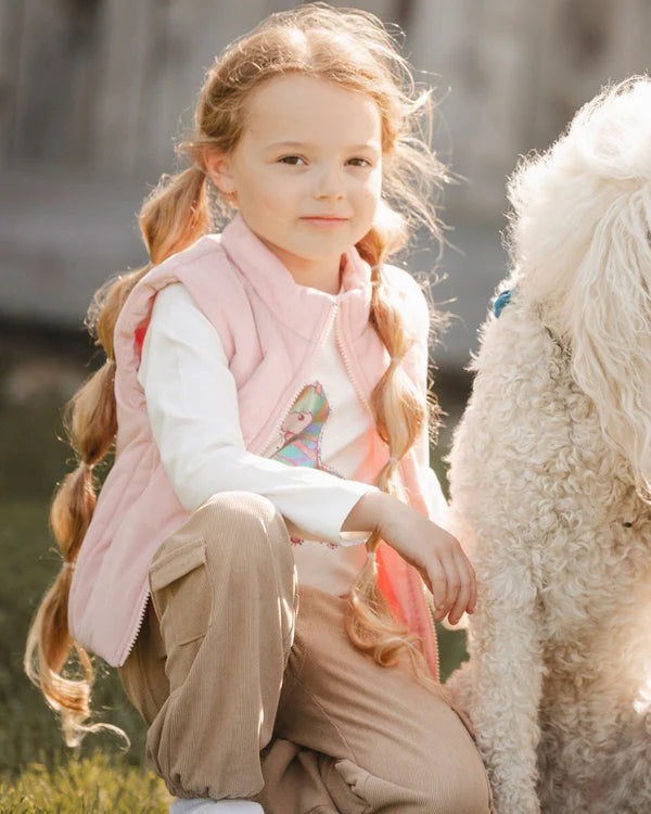 Corduroy Puffy Vest - Silver Pink