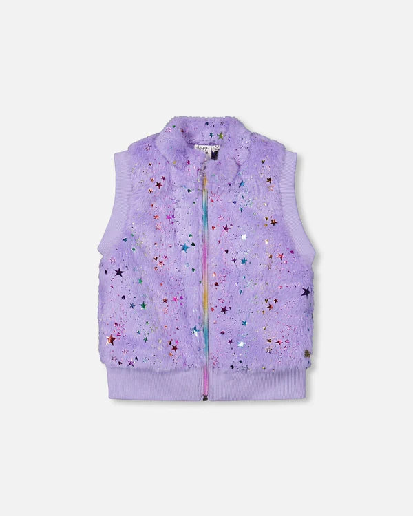 Lavender Faux Fur Zip-Up Vest