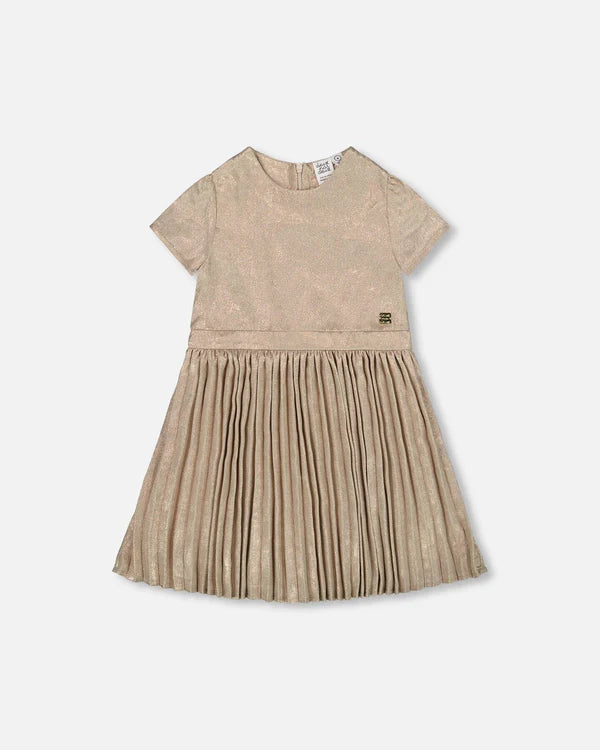 S/S Dress w/ Pleated Skirt - Nougat