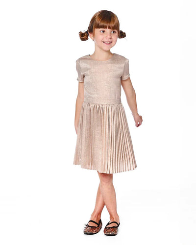 S/S Dress w/ Pleated Skirt - Nougat