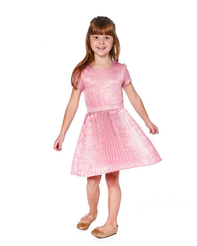 S/S Dress w/ Pleated Skirt - Silver Pink