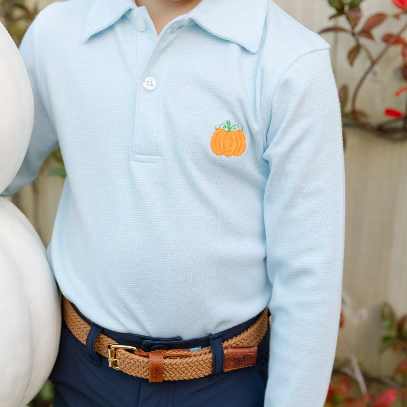 Lt. Blue Microstripe Polo - Pumpkin EMB