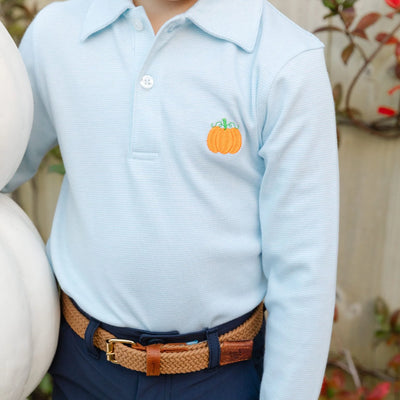 Lt. Blue Microstripe Polo - Pumpkin EMB