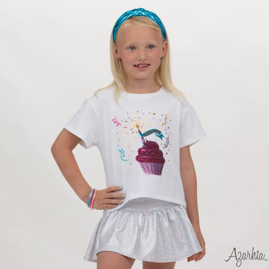 Sequin Birthday Cupcake Boxy Tee