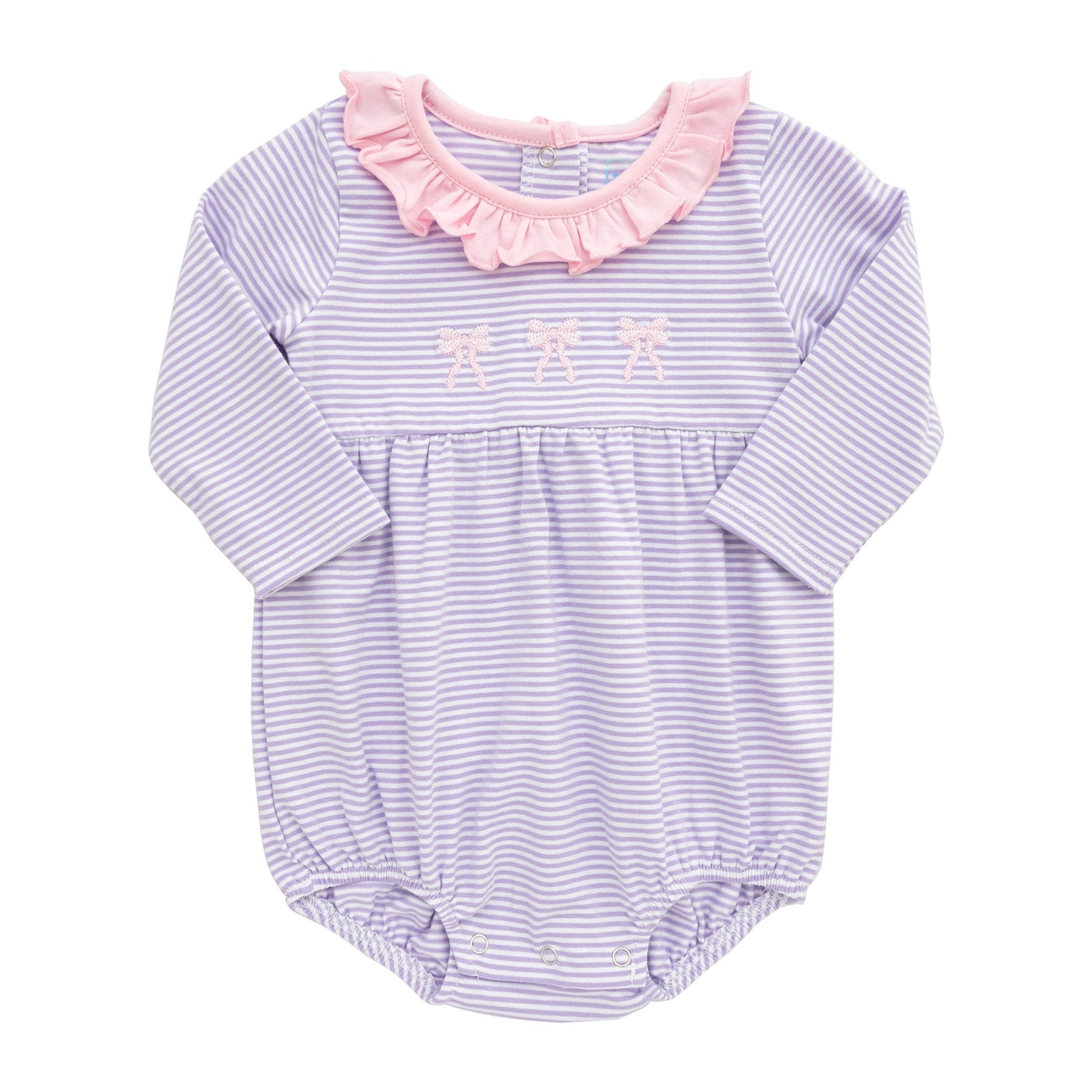 Purple Stripe L/S Ruffle Bubble - Bow