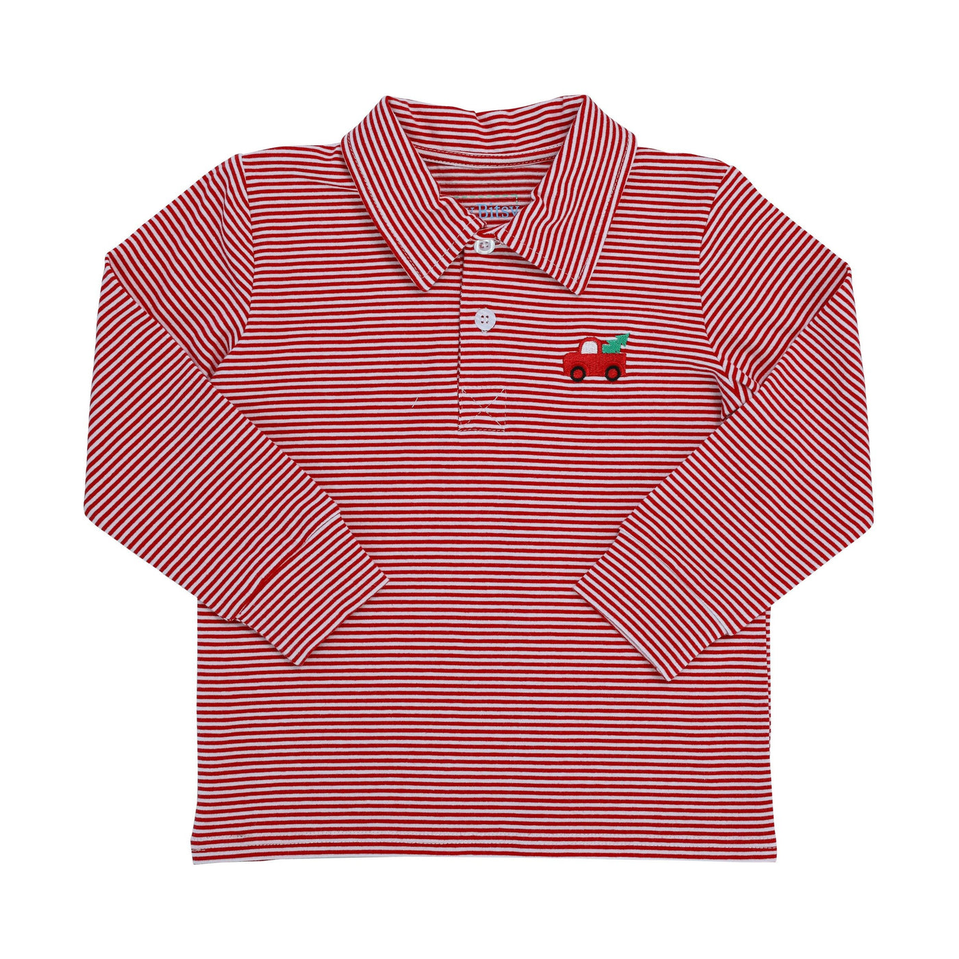 Red Stripe L/S Polo - Christmas Truck