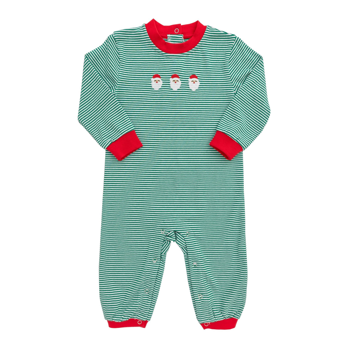 Green Stripe Boy Romper - Santa