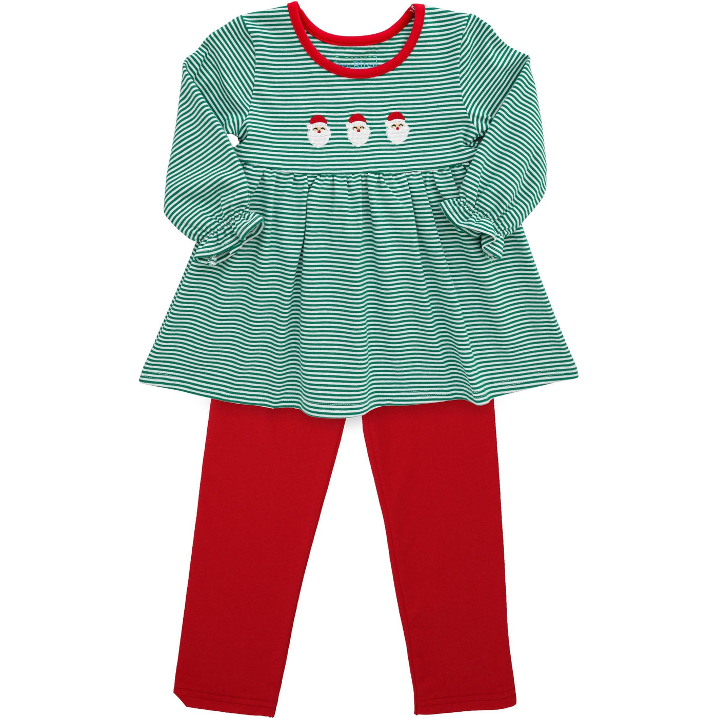Green Stripe Ruffle Legging Set - Santa