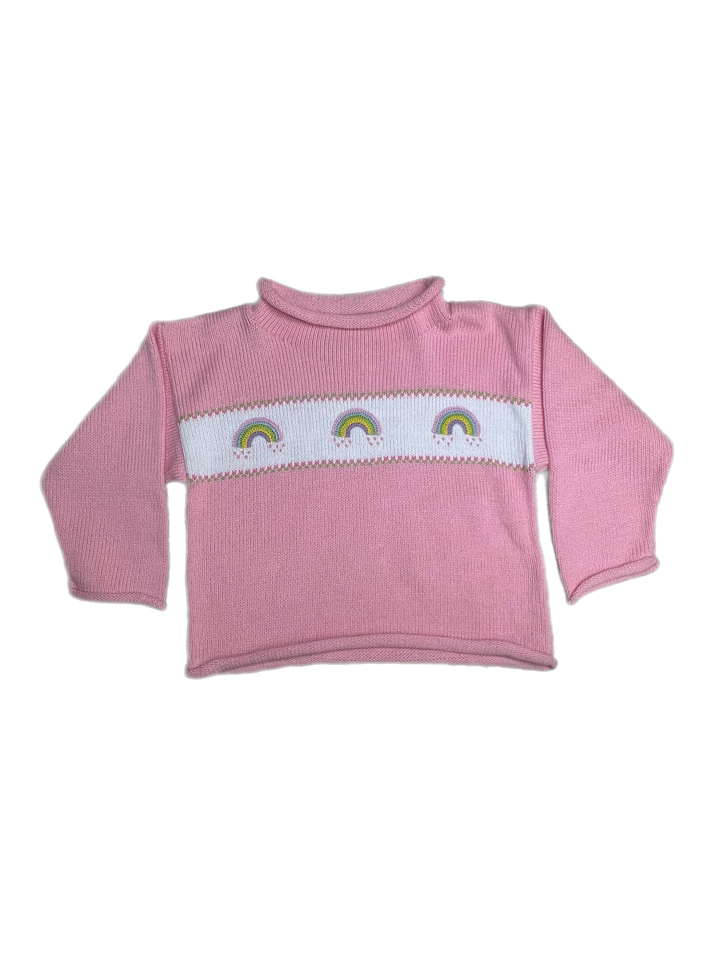 Pink Rainbow Band Roll Sweater