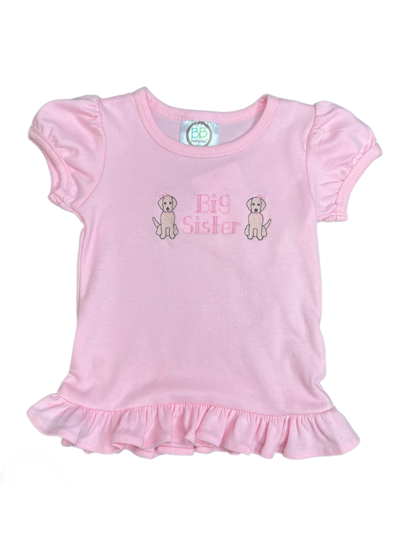 Girl Pink Big Sister Puppy Tee