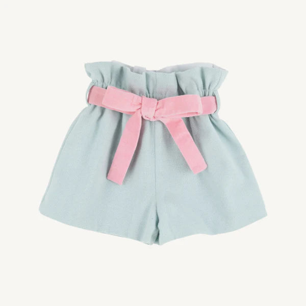 Maddie Bea Bag Shorts - Green Herringbone