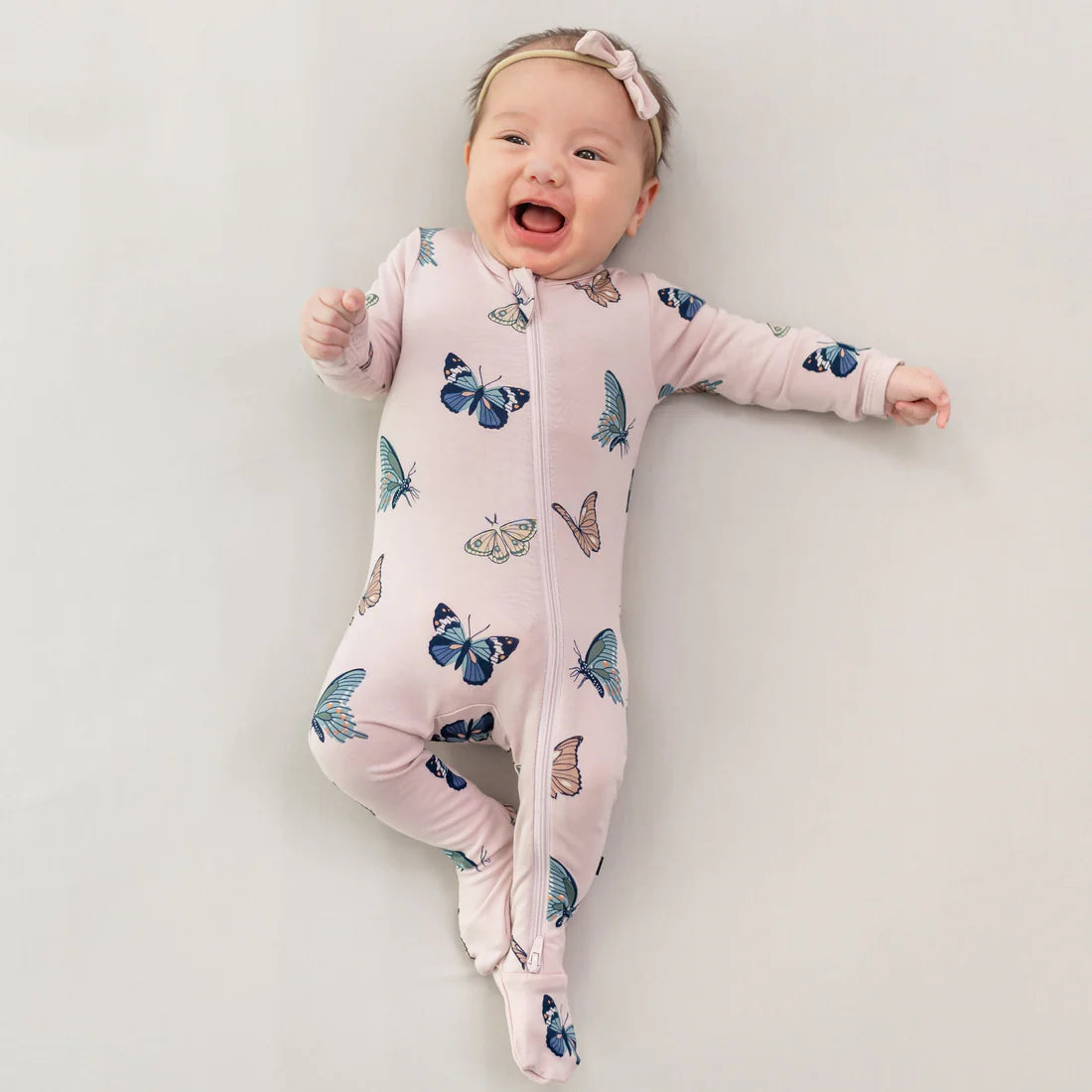 Kyte Zipper Footie - Blush Butterfly