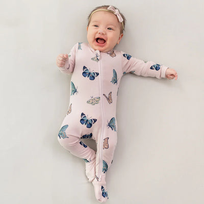 Kyte Zipper Footie - Blush Butterfly
