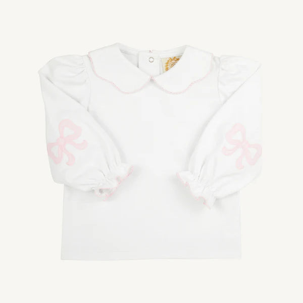 Emma's Elbow Patch Top - White & Pink