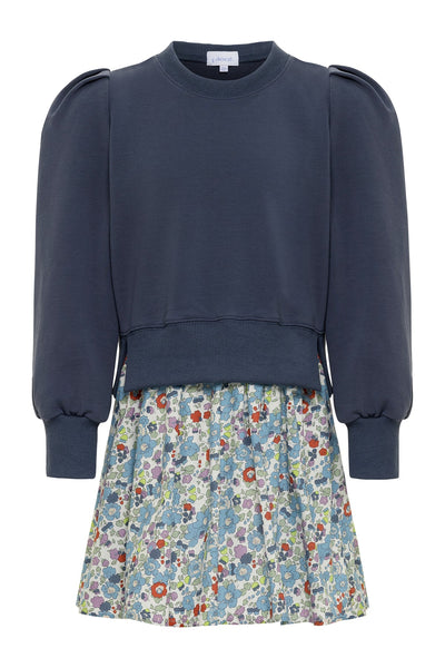 Clara Combo Dress - Slate Blue