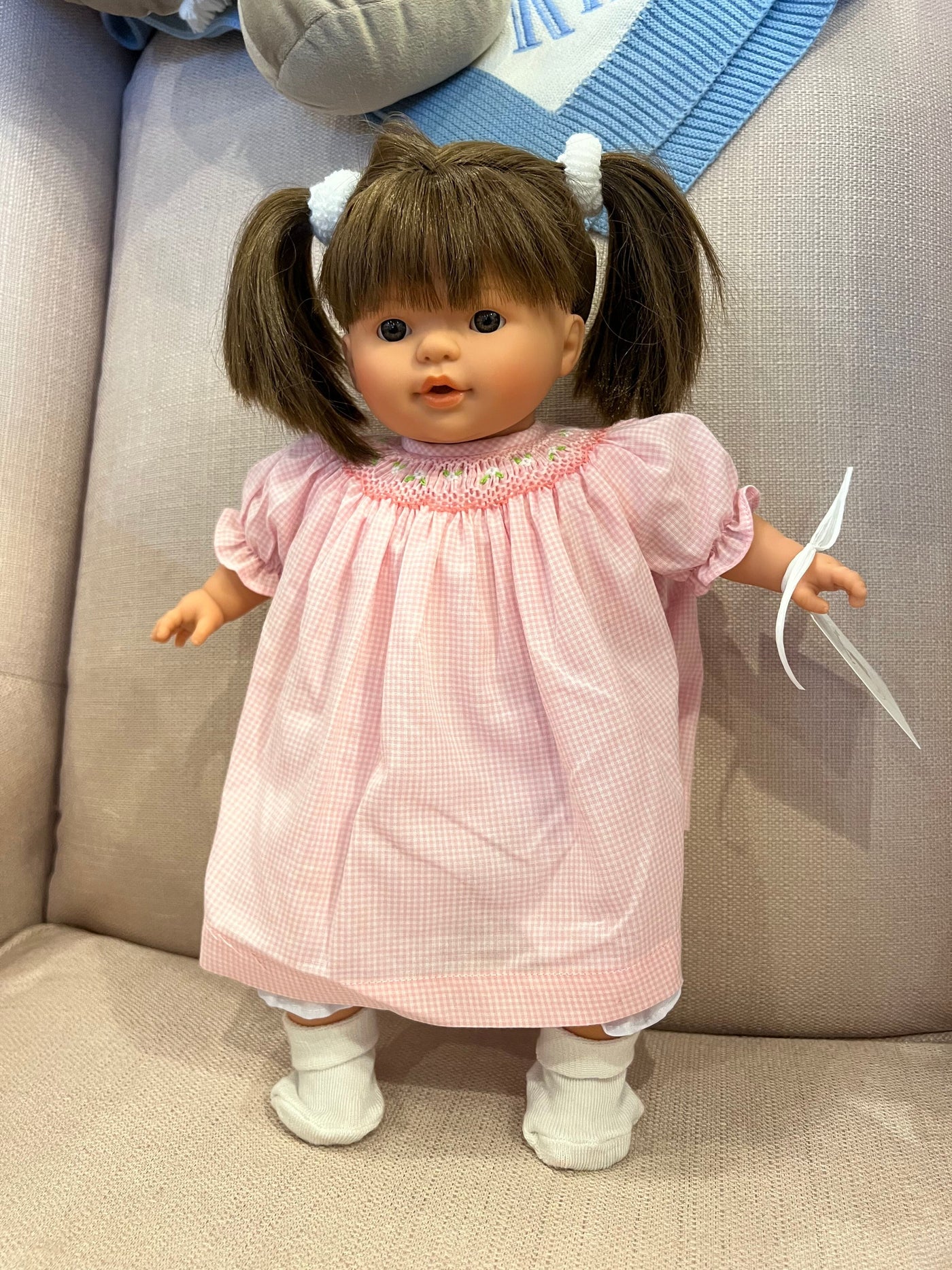 Megan 15" Doll w/Pigtails Brown Eyes Pink Gingham Dress