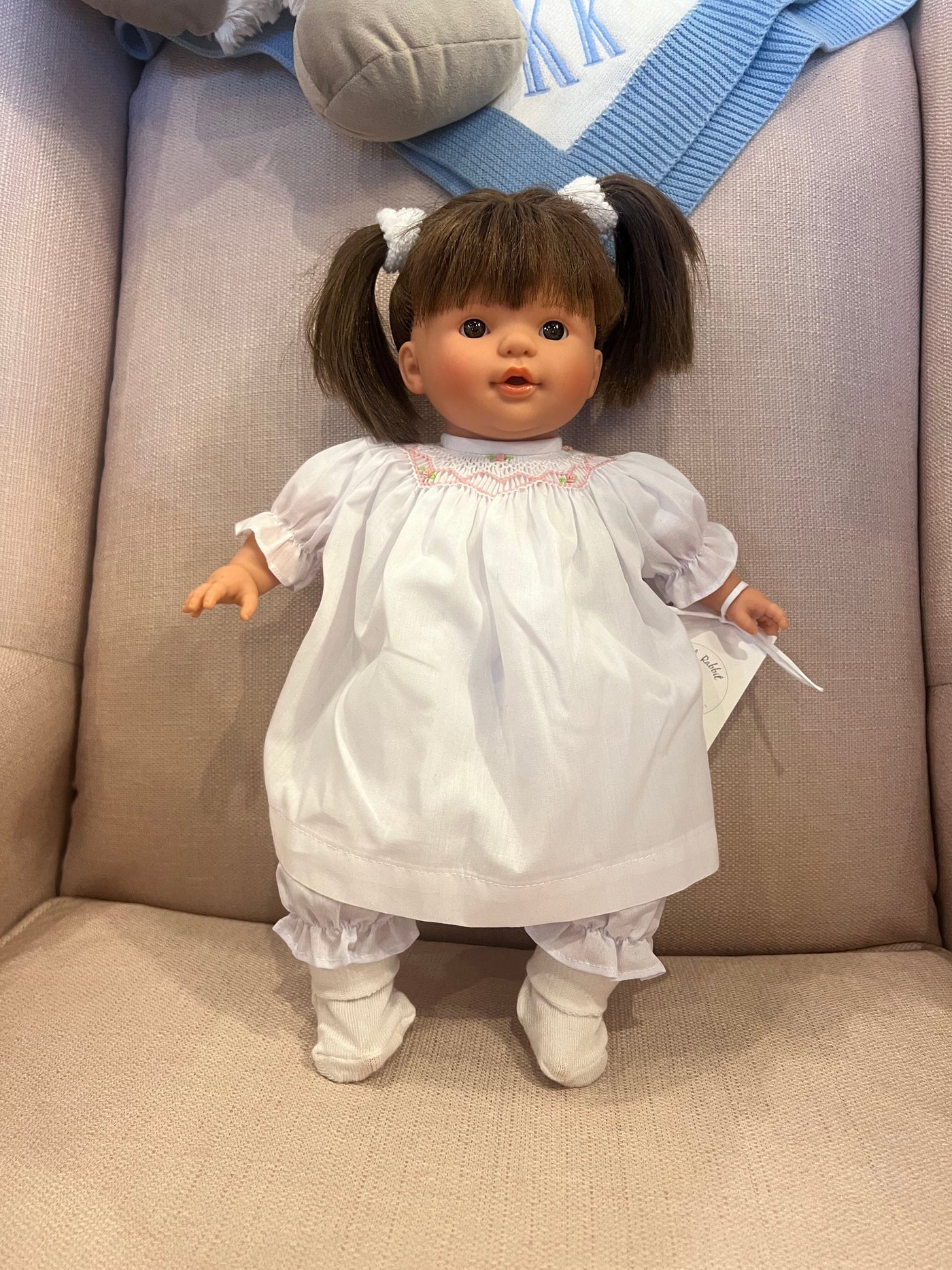 Megan 15" Doll w/Pigtails Brown Eyes White Dress