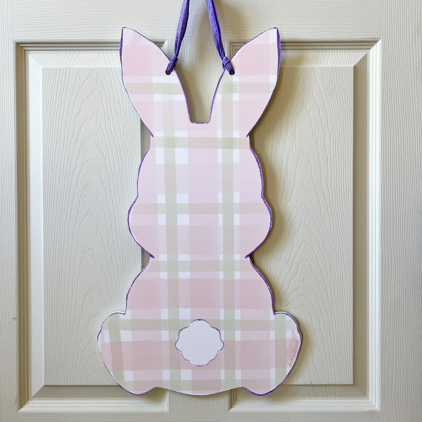 Home Malone Door Hanger Pink Plaid Bunny