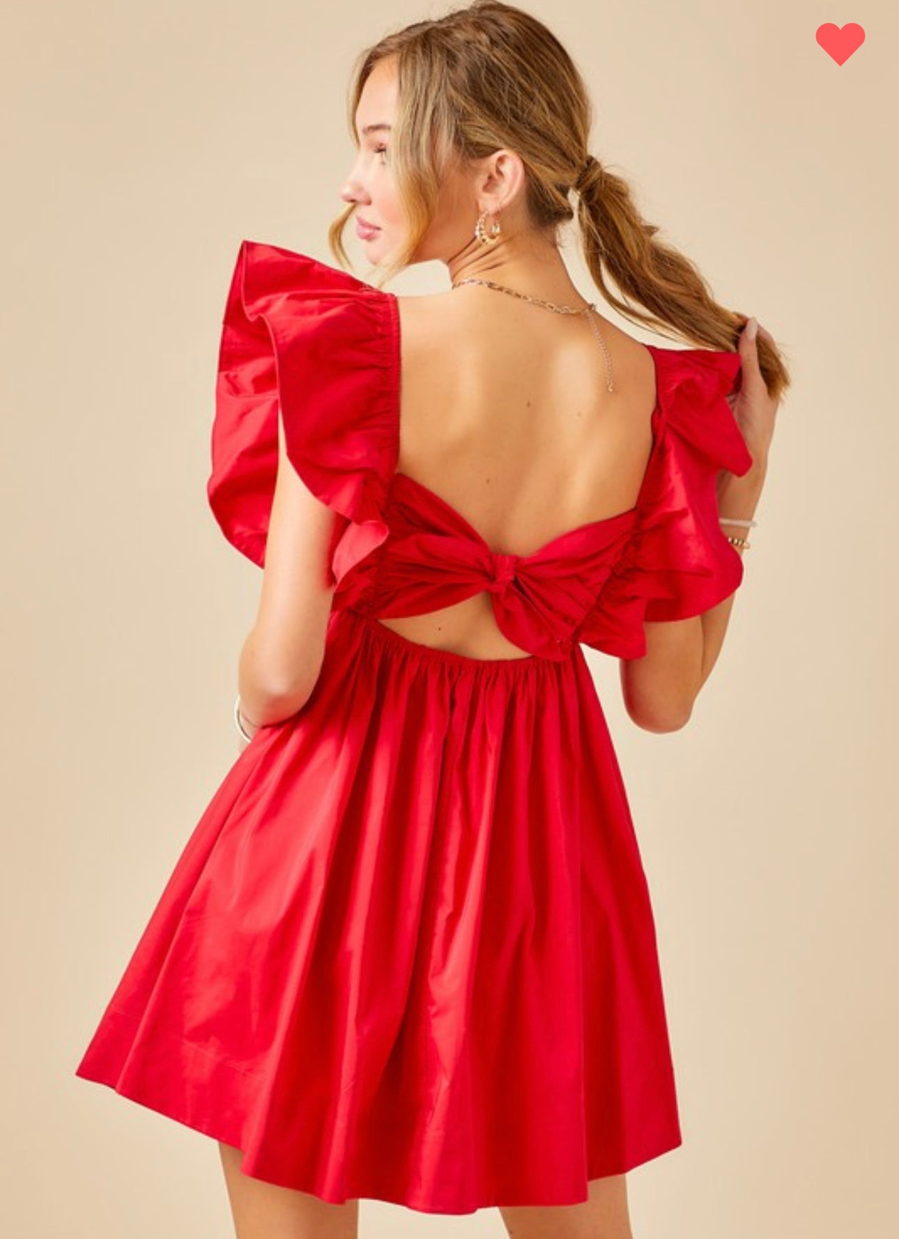 Ruffle Tie Back Dress - Red