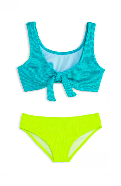Izy Crinkle Tie Front Bikini in Turquoise Citrus Lime