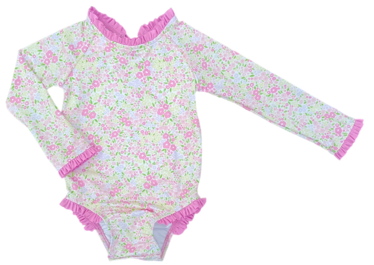 J&L Leighton 1pc Rash Swim Fuchsia Floral