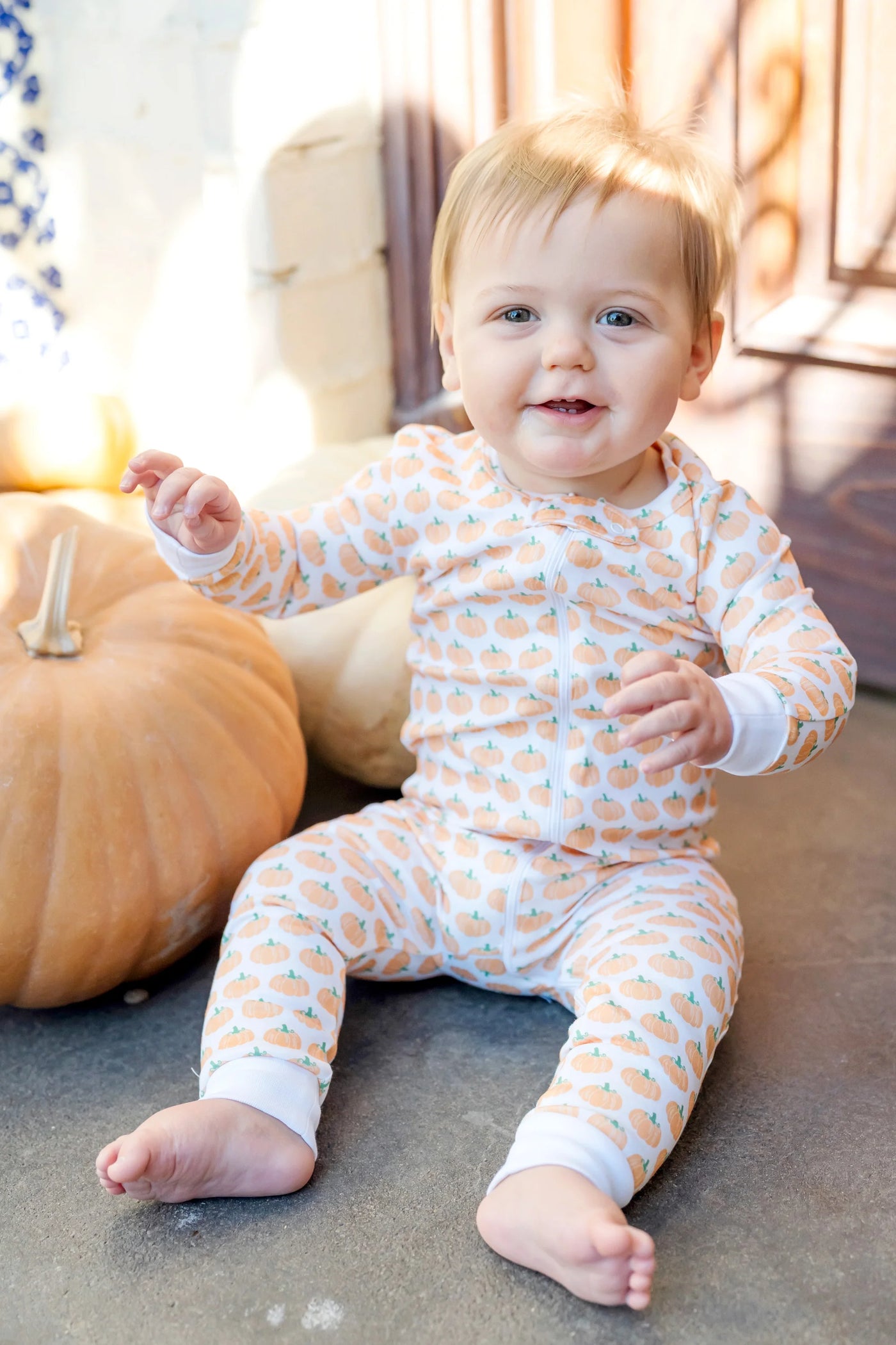 Parker Zipper Footie - Harvest Pumpkin