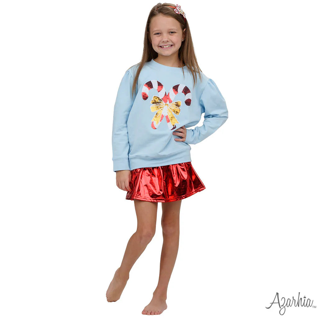 Light Blue Sweatshirt - Sequin Candy Canes