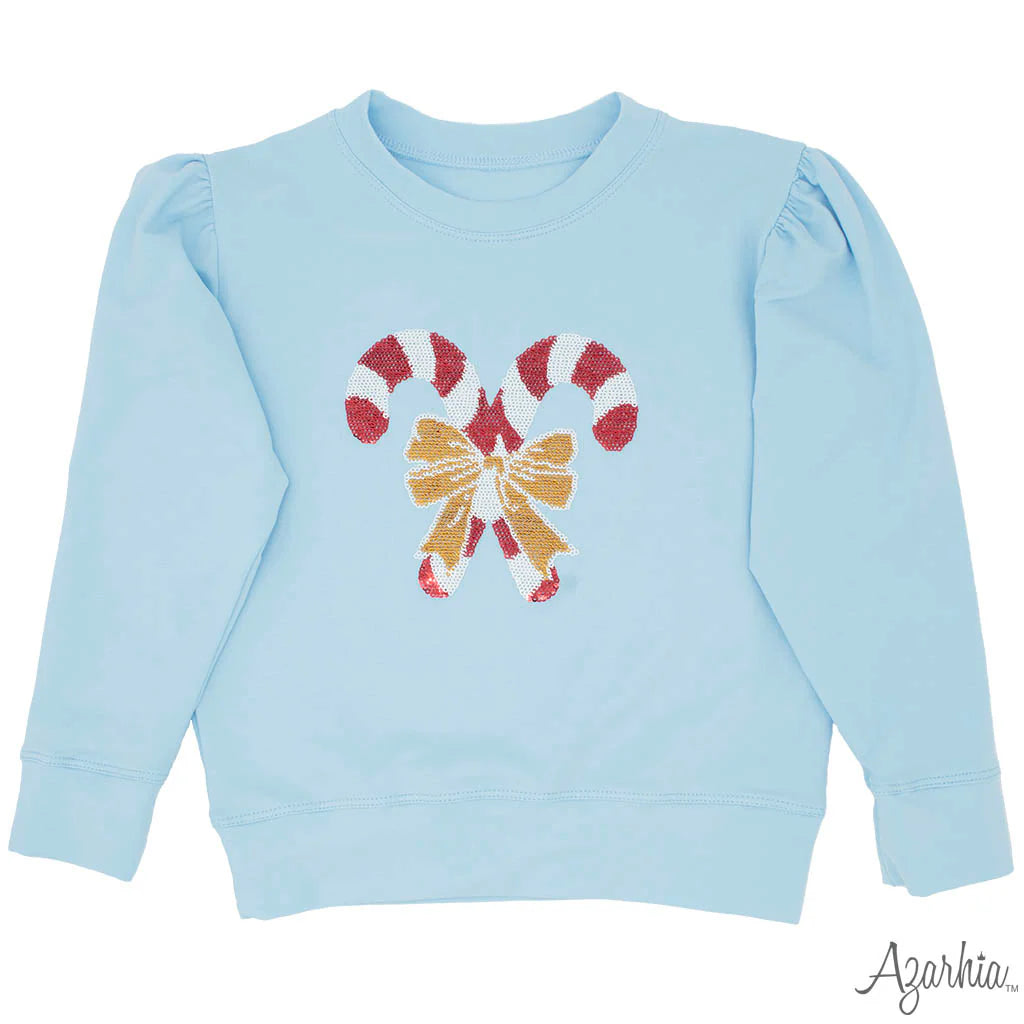 Light Blue Sweatshirt - Sequin Candy Canes