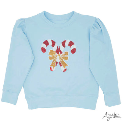 Light Blue Sweatshirt - Sequin Candy Canes