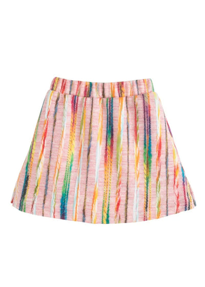Wool Mini Skirt - Pink Wavy Multi Stripe