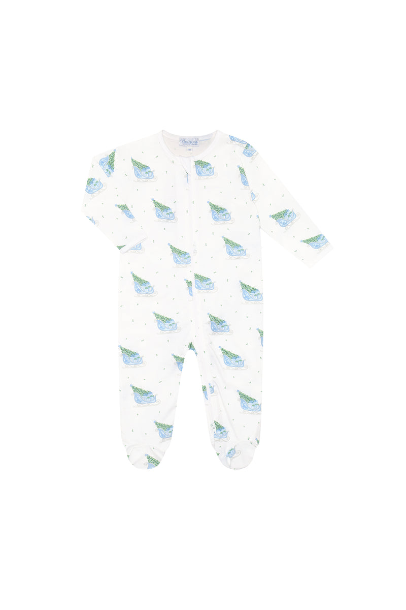 Blue Merry Sleighs Zipper Footie