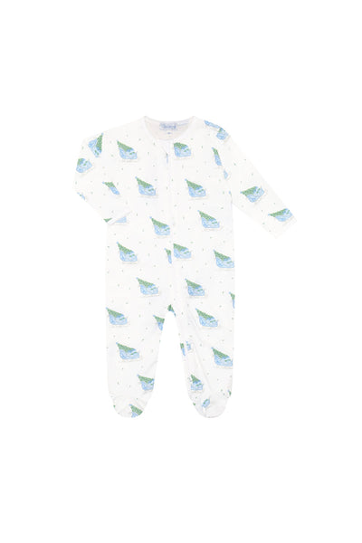 Blue Merry Sleighs Zipper Footie