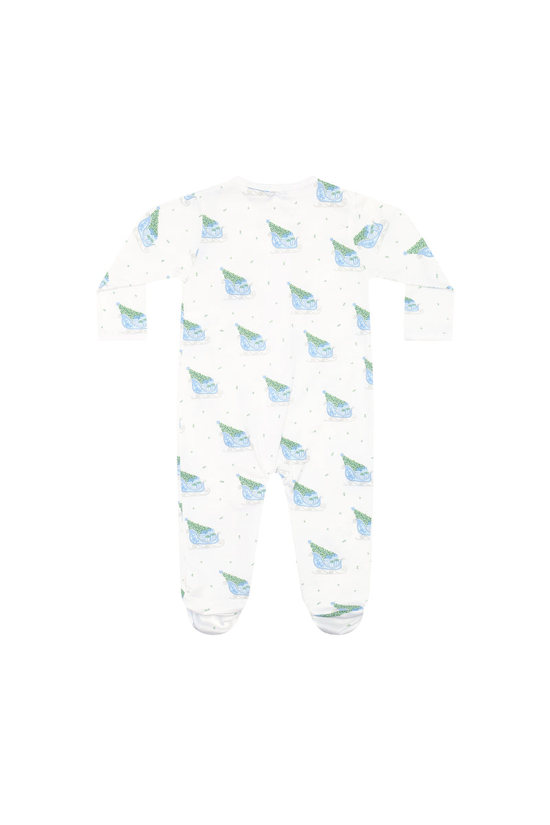 Blue Merry Sleighs Zipper Footie