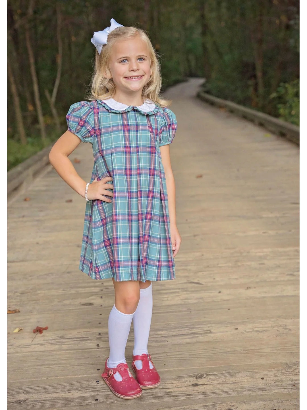 Green Christmas Plaid Paige Pleat Dress