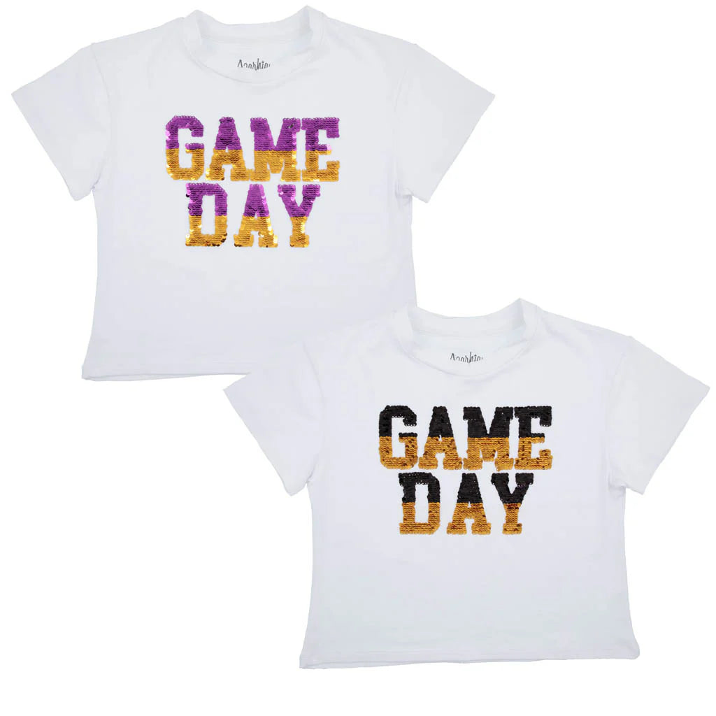 Sequin Rev Purple/Black Gold Game Day Shirt