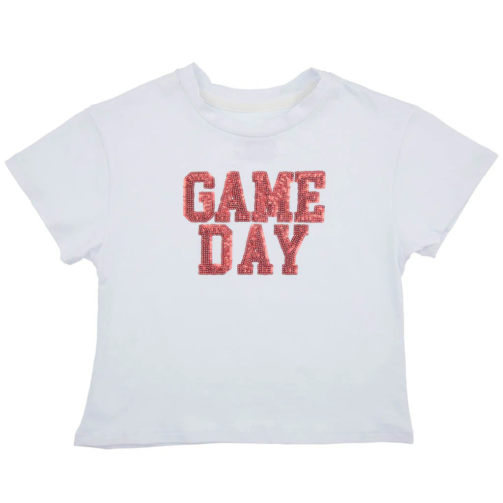 Sequin Game Day Red White Boxy Tee