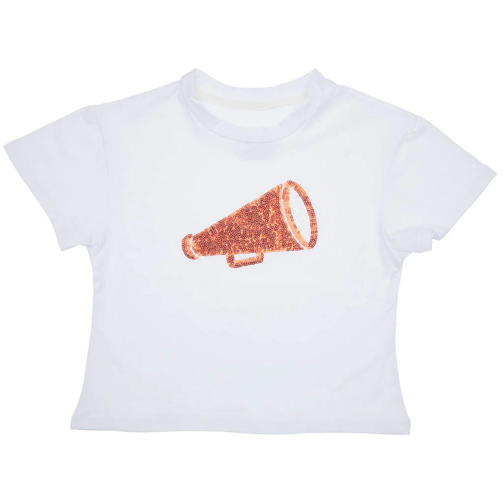 Sequin Game Day Orange Megaphone Boxy Tee