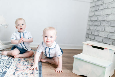Boys Heirloom Bubble - White Batiste & Slate Blue Velvet