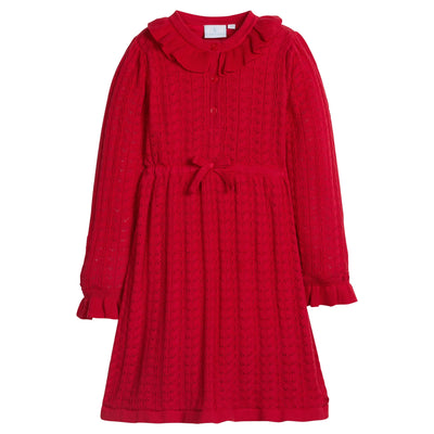 Pointelle Sweater Dress - Red