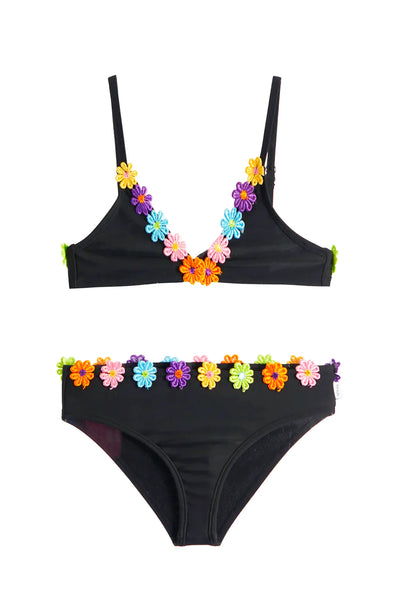 Poppy Floral Trim Bikini in Black