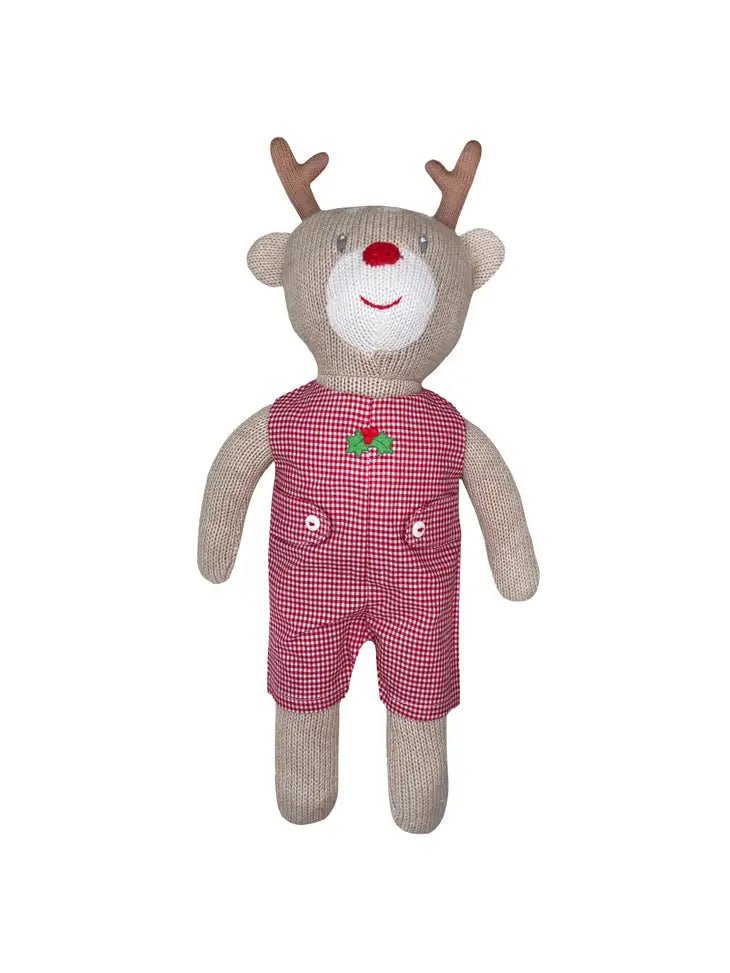 12 inch Red Check Romper Reindeer