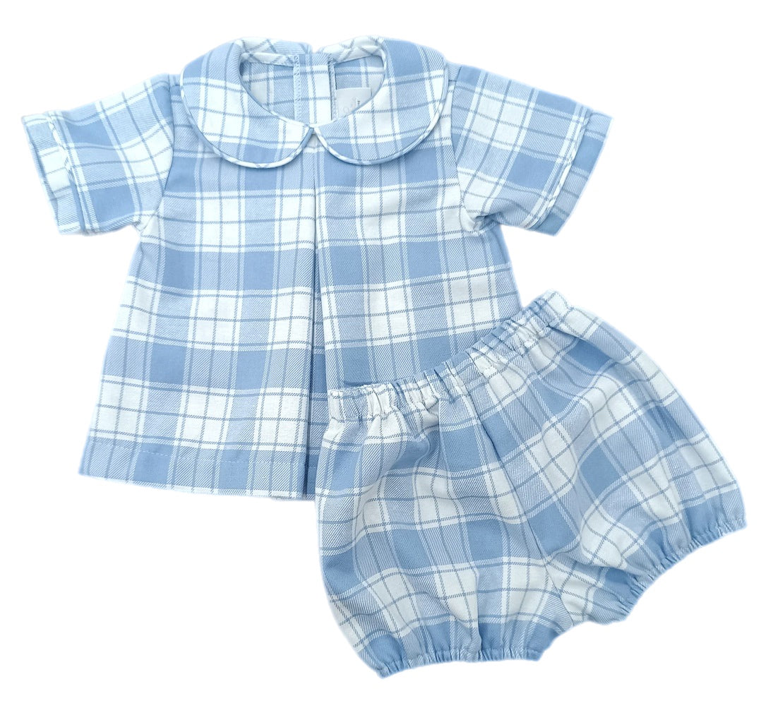 Ella Floral Blue Flannel Check Rory Diaper Set