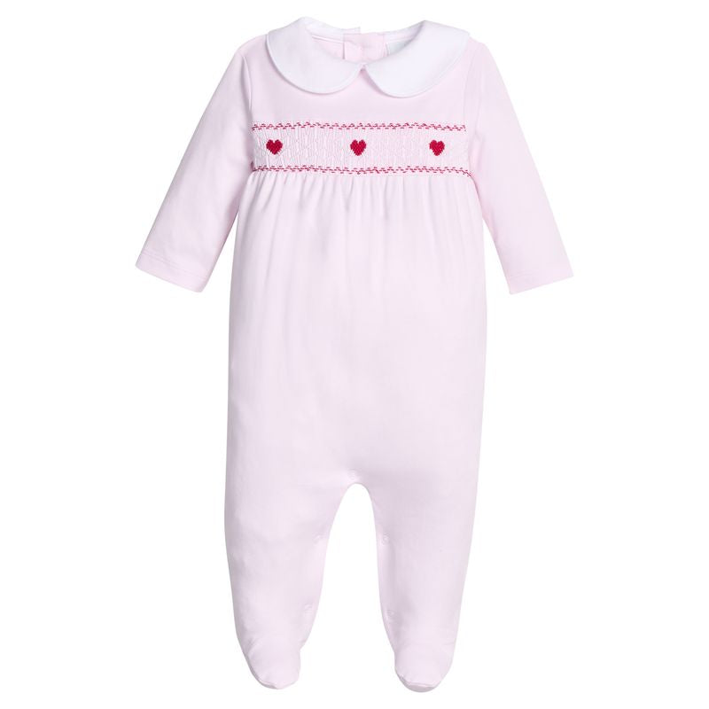 Smocked Footie - Pink Hearts